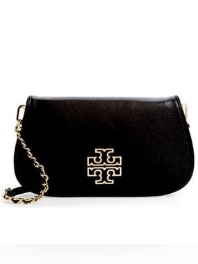 TORY BURCH "BRITTEN" 🖤BLACK🖤 PEBBLED LEATHER CONVERIBLE CLUTCH BAG 🌟EUC🌟